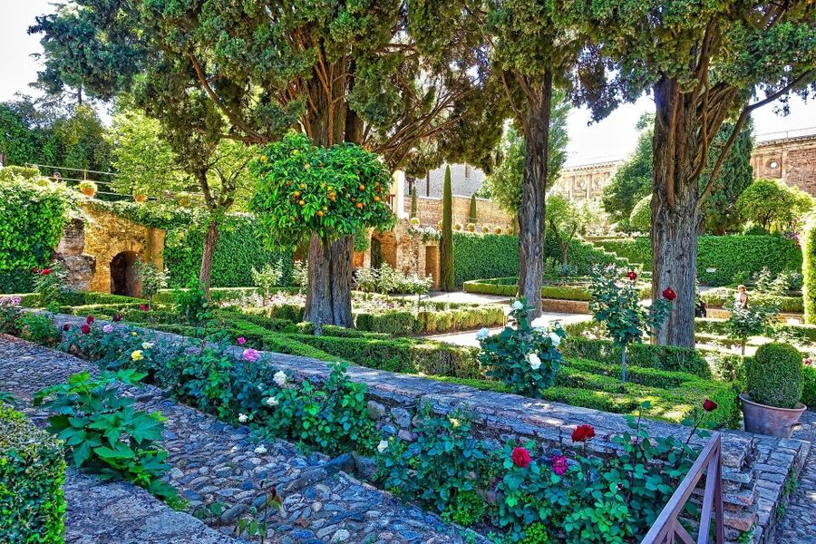 Alhambra's Gardens: Generalife, Partal, Alcazaba, & Carlos V - Generalife gardens: water, flowers, and open views
