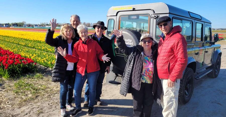 Enjoy the tulip fields in a Landrover with a local guide! - A pause at the Tulip Farm show garden
