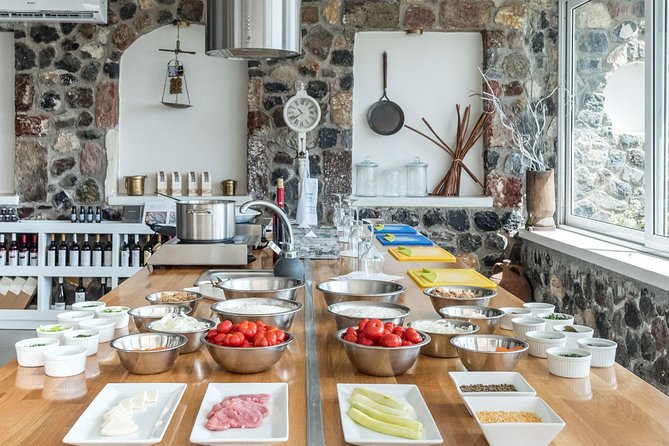 Santorini Farm-to-Table Cooking Class with a Local Chef, Christos - A modern studio and a hands-on Santorini menu
